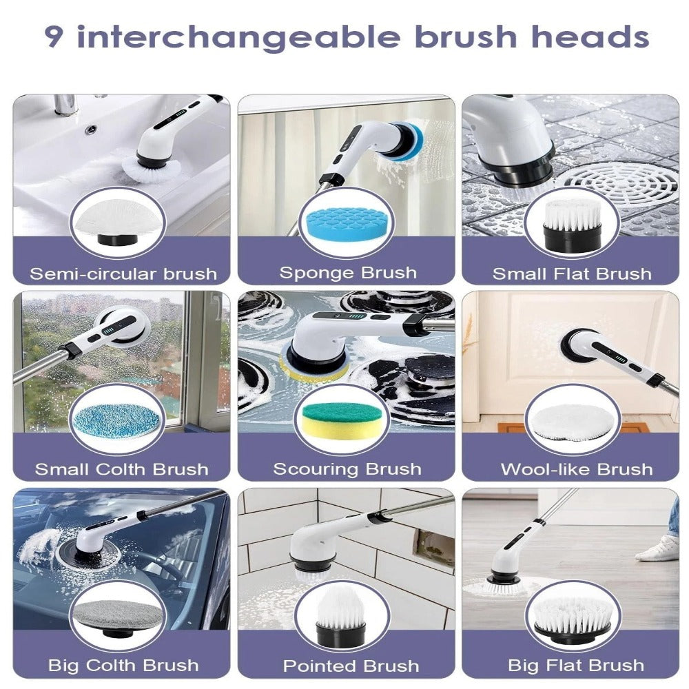Electric Spin Scrubber with 9 Replaceable Brush Heads