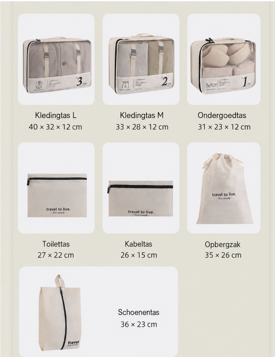 7-delige travel organizer set – geen kofferchaos meer op vakantie