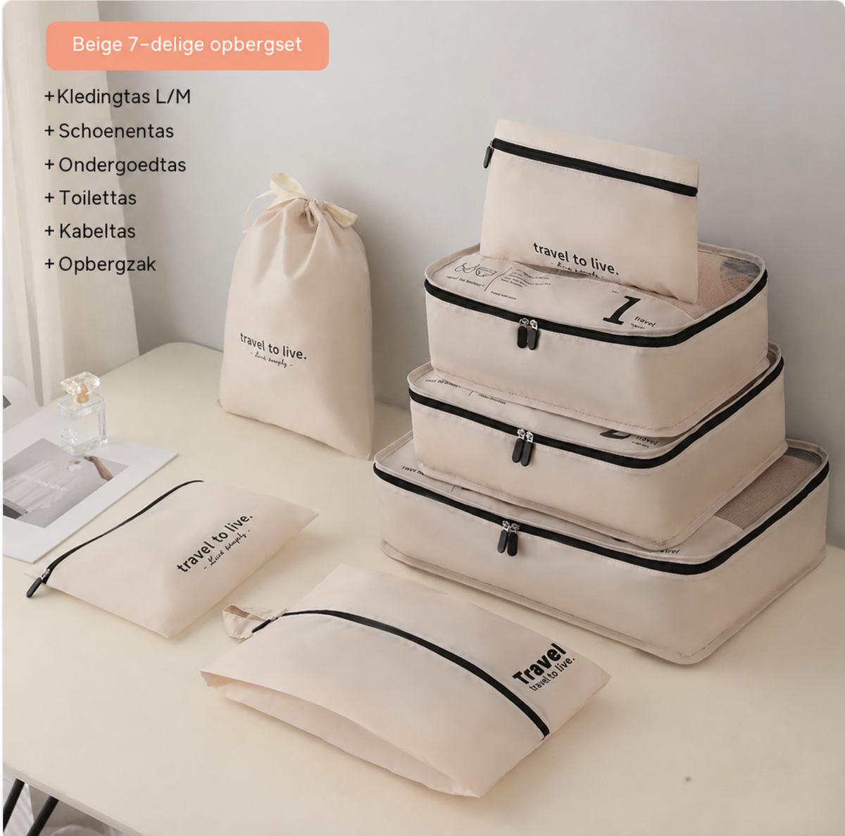 7-delige travel organizer set – geen kofferchaos meer op vakantie