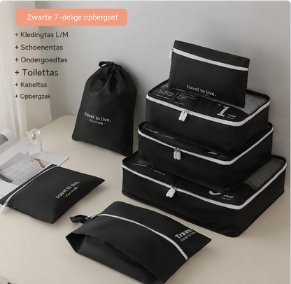 7-delige travel organizer set – geen kofferchaos meer op vakantie